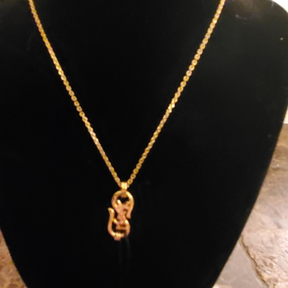 Vintage YSL Yves Saint Lauren Gold Plated Logo Pendant & Necklace - Picture 3 of 6